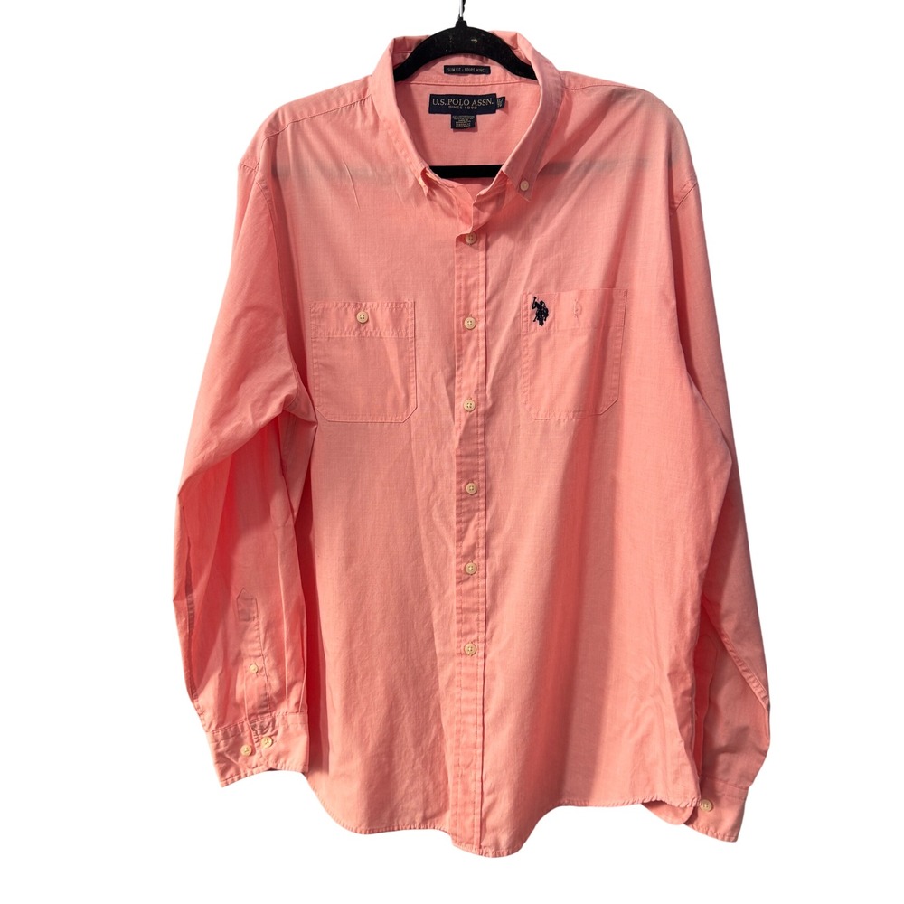US Polo Assn Mens Slim Fit Button Down Shirt Salmon/coral Pink Long Sleeve XL